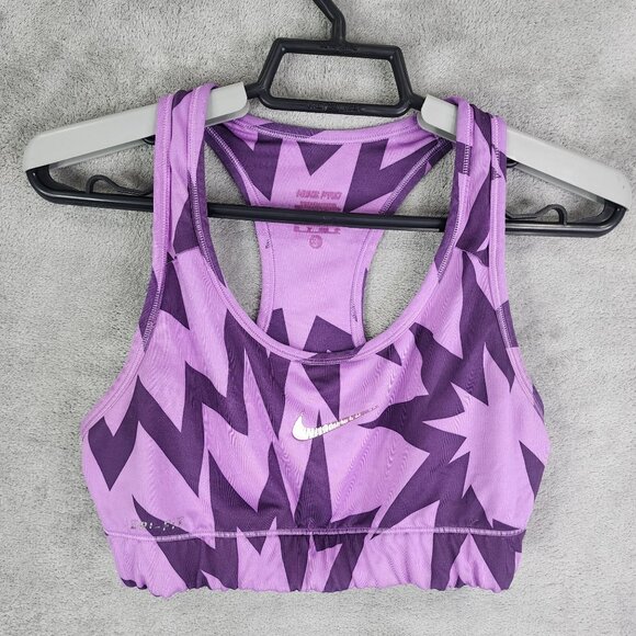 Women's Purple Nike Pro Racerback Sports Bra Zigzag Print Size M - Picture 2 of 9